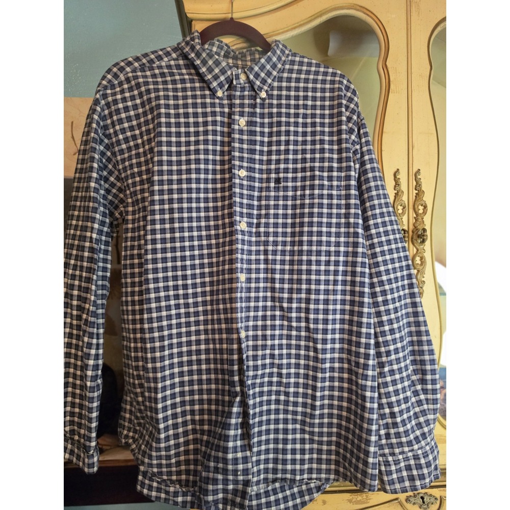 American Eagle Outfitters Men's L Blue White Gingham Button Down Shirt Cotton